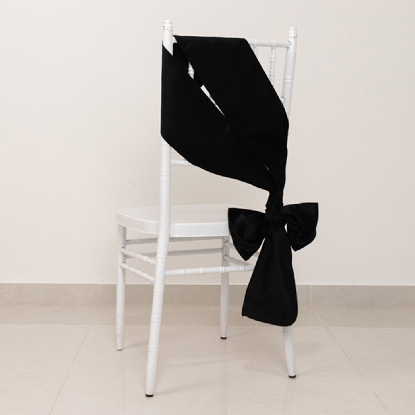 5 Pack Black Lamour Satin Chair Sashes, Chair Bows - 6"x106"