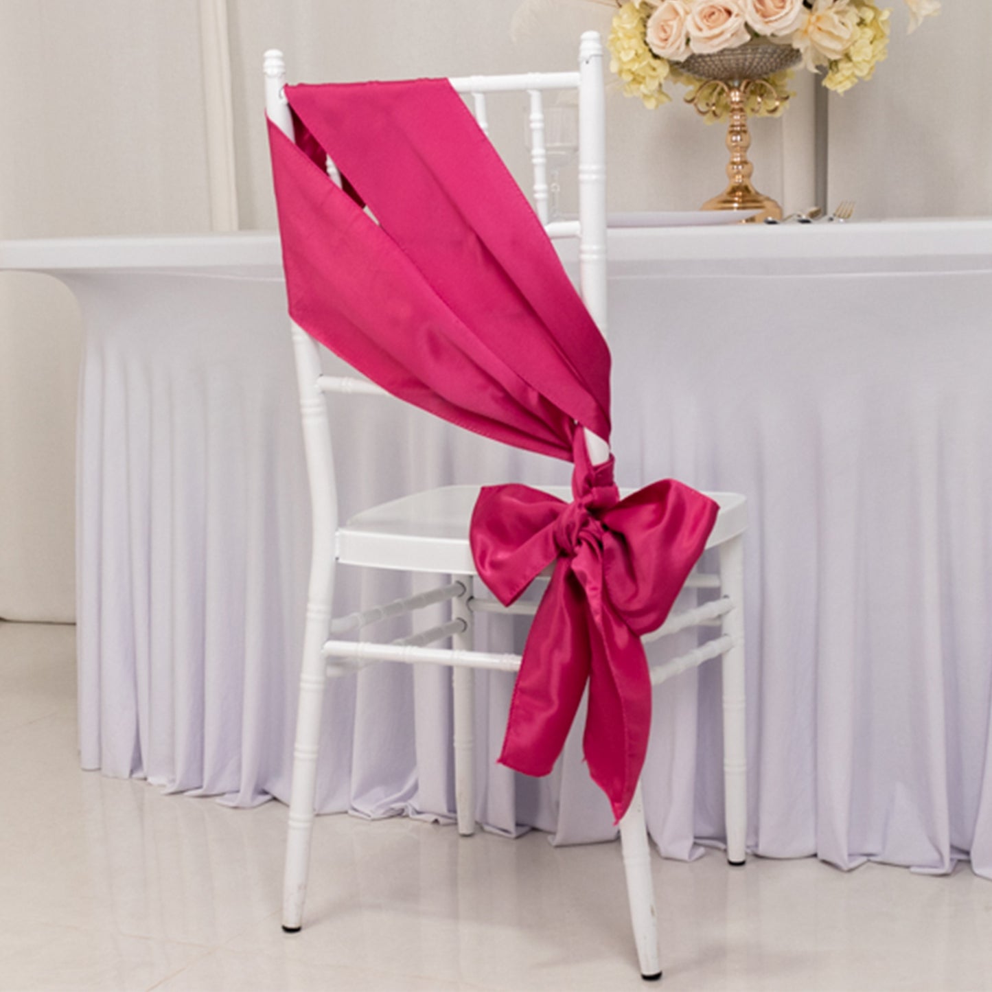 5 Pack Fuchsia Lamour Satin Chair Sashes, Chair Bows - 6"x106"