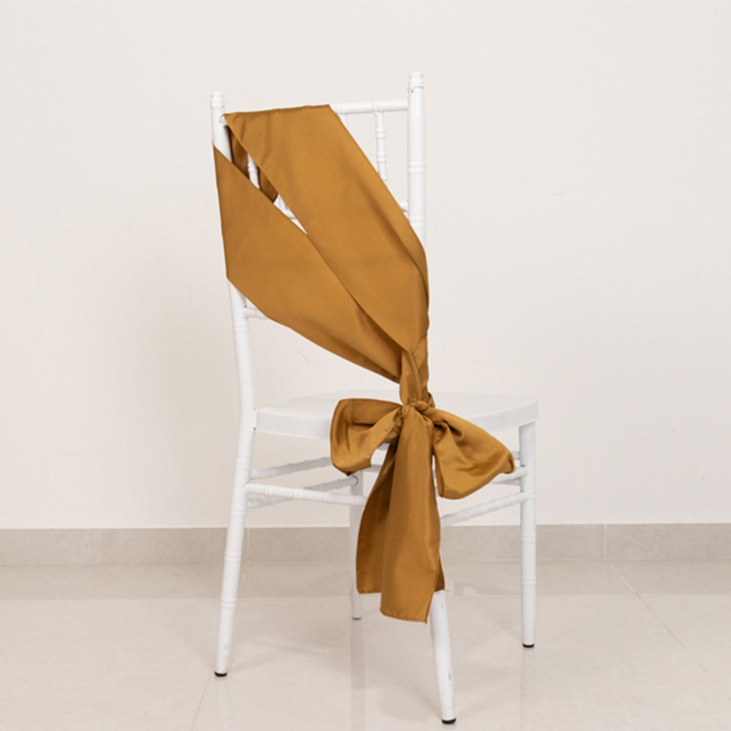 5 Pack Gold Lamour Satin Chair Sashes, Chair Bows - 6"x106"