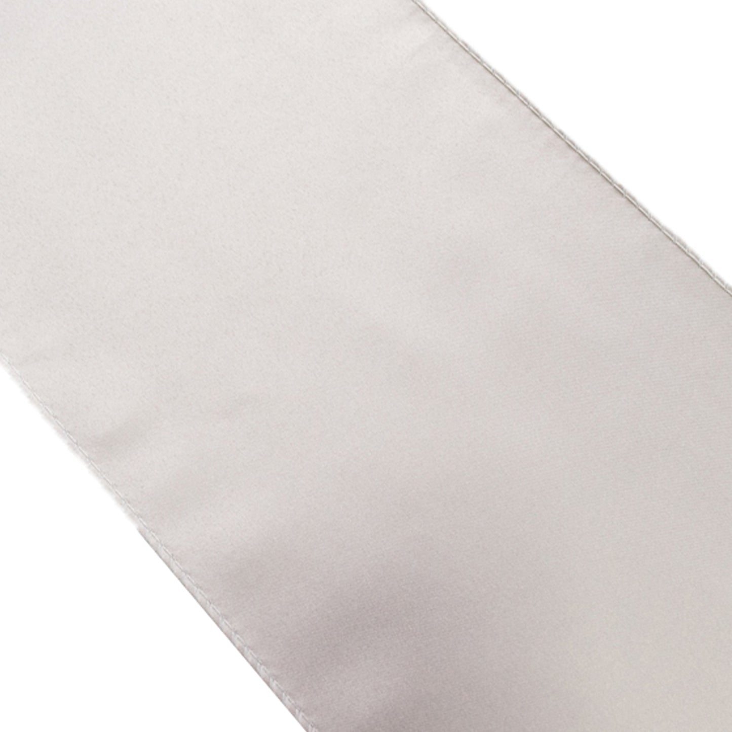 Silver satin chair sash, 6"x106", perfect for elegant events. #whtbkgd