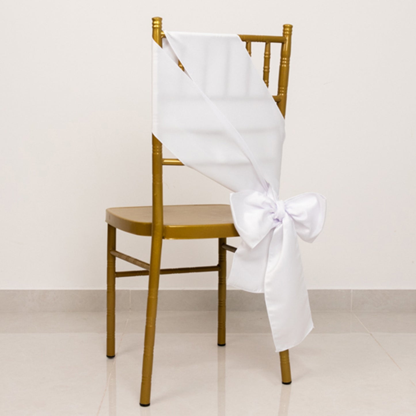 5 Pack White Lamour Satin Chair Sashes, Chair Bows - 6"x106"