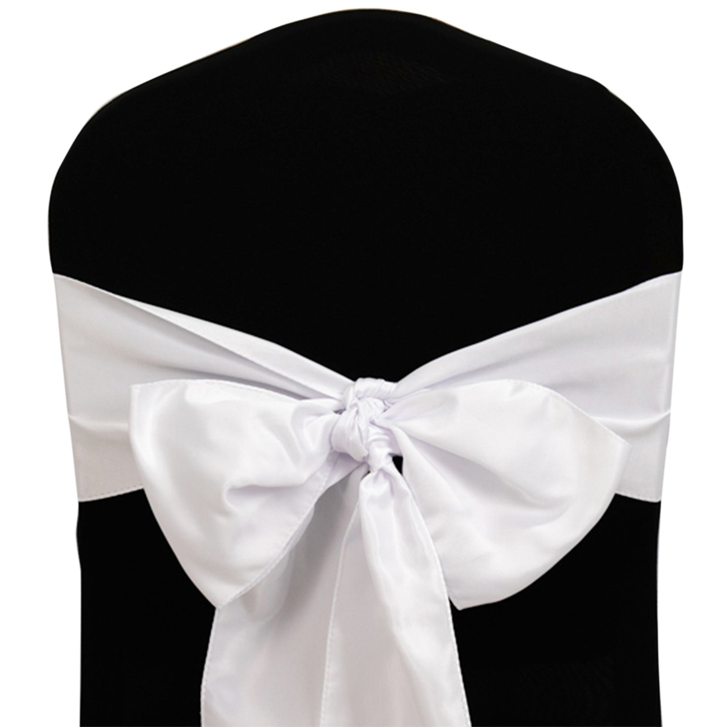 5 Pack White Lamour Satin Chair Sashes, Chair Bows - 6"x106"