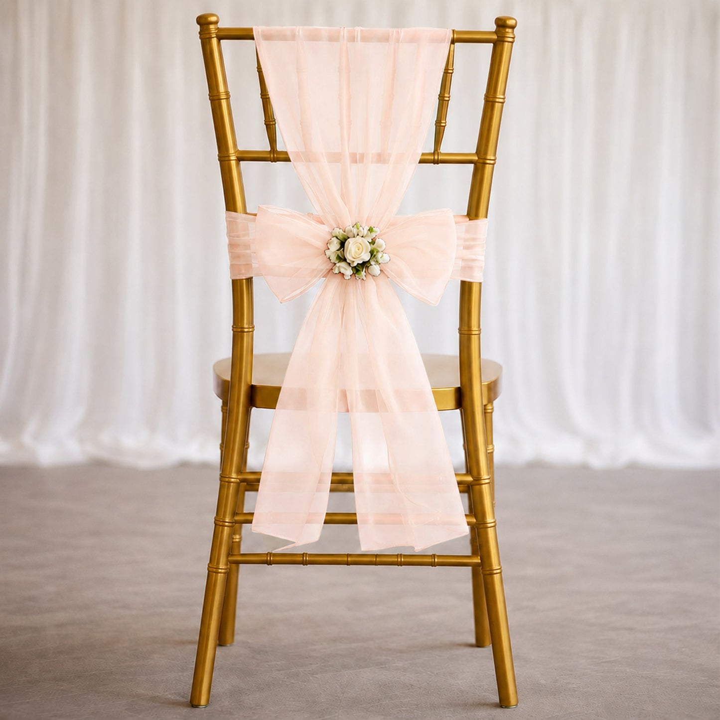 20 Pack Organza Chair Sashes Blush 6"x108" – Reusable Sheer Wedding Chair Bows
