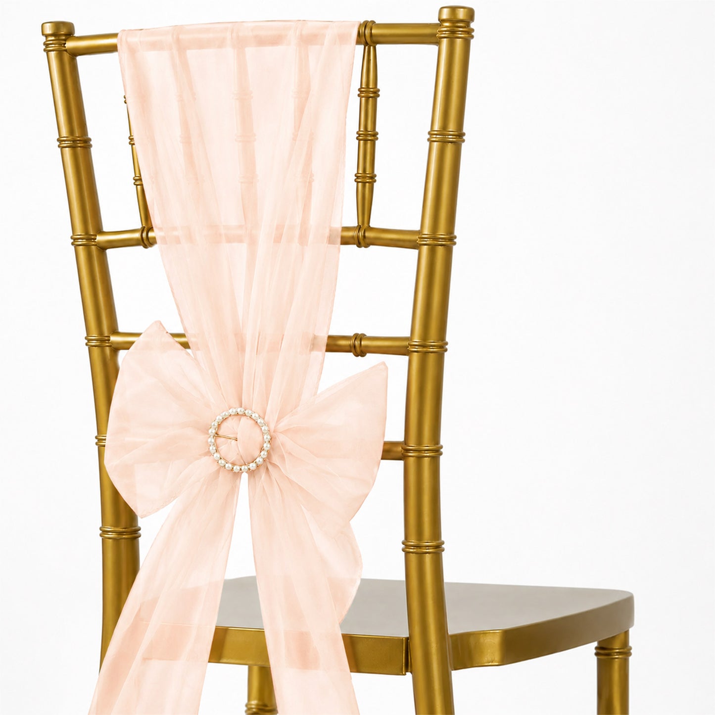 20 Pack Organza Chair Sashes Blush 6"x108" – Reusable Sheer Wedding Chair Bows