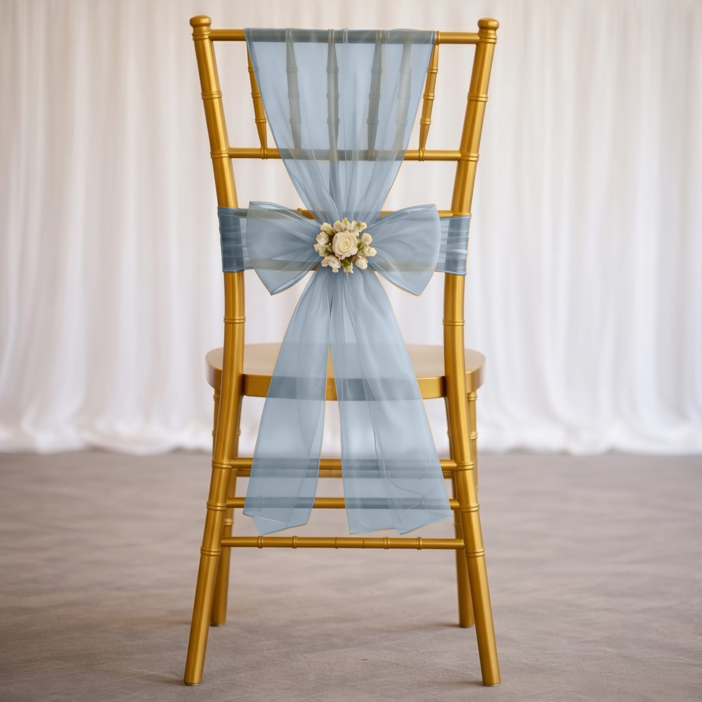 20 Pack Organza Chair Sashes Dusty Blue 6"x108" – Reusable Sheer Wedding Chair Bows