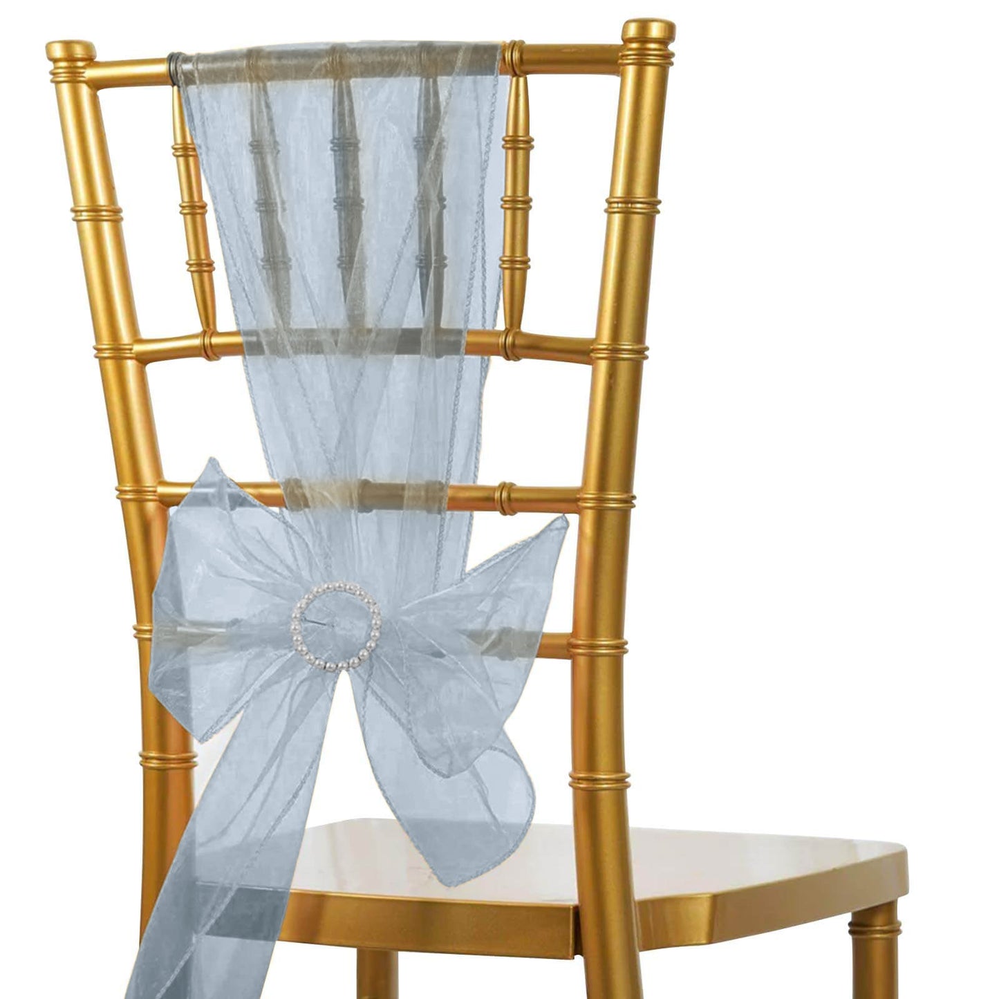 20 Pack Organza Chair Sashes Dusty Blue 6"x108" – Reusable Sheer Wedding Chair Bows
