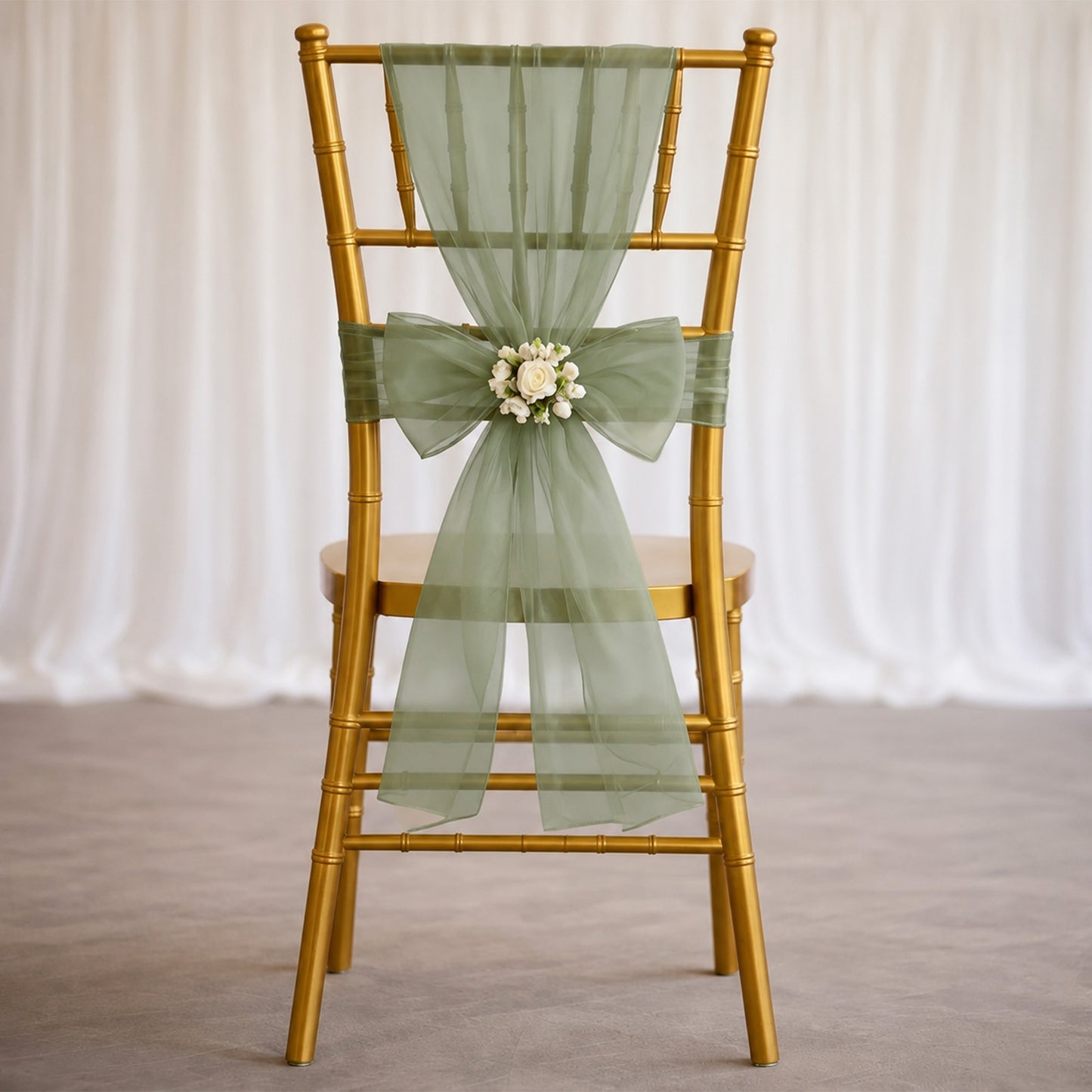 20 Pack Organza Chair Sashes Dusty Sage Green 6"x108" – Reusable Sheer Wedding Chair Bows