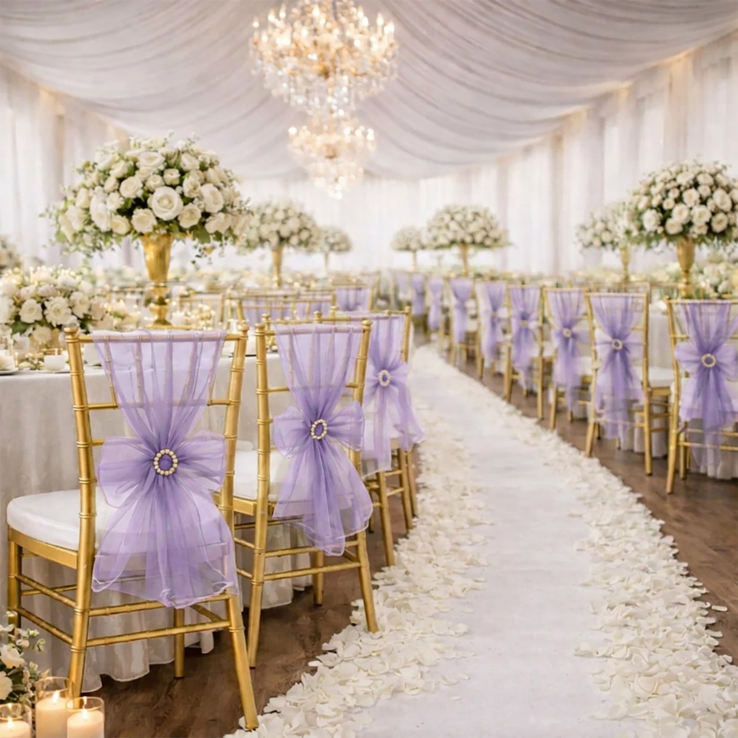 20 Pack Organza Chair Sashes Lavender Lilac 6"x108" – Reusable Sheer Wedding Chair Bows