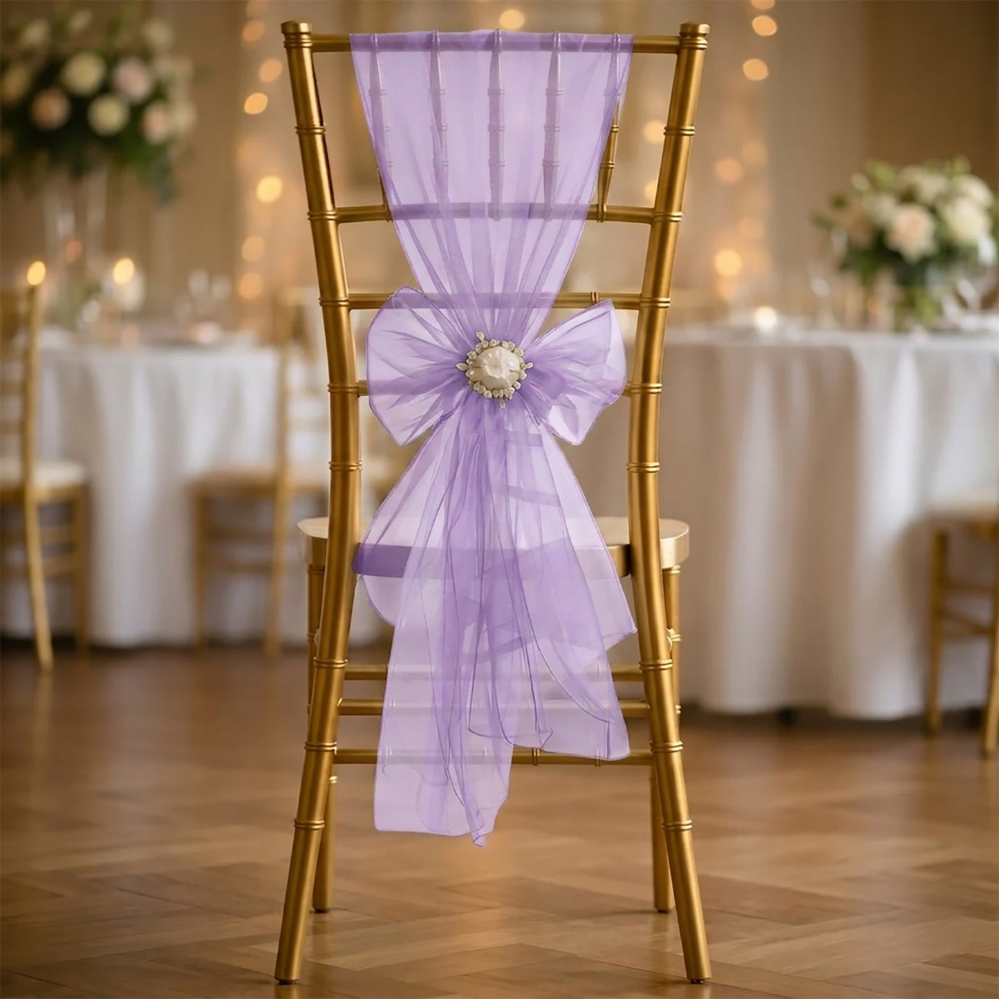 20 Pack Organza Chair Sashes Lavender Lilac 6"x108" – Reusable Sheer Wedding Chair Bows