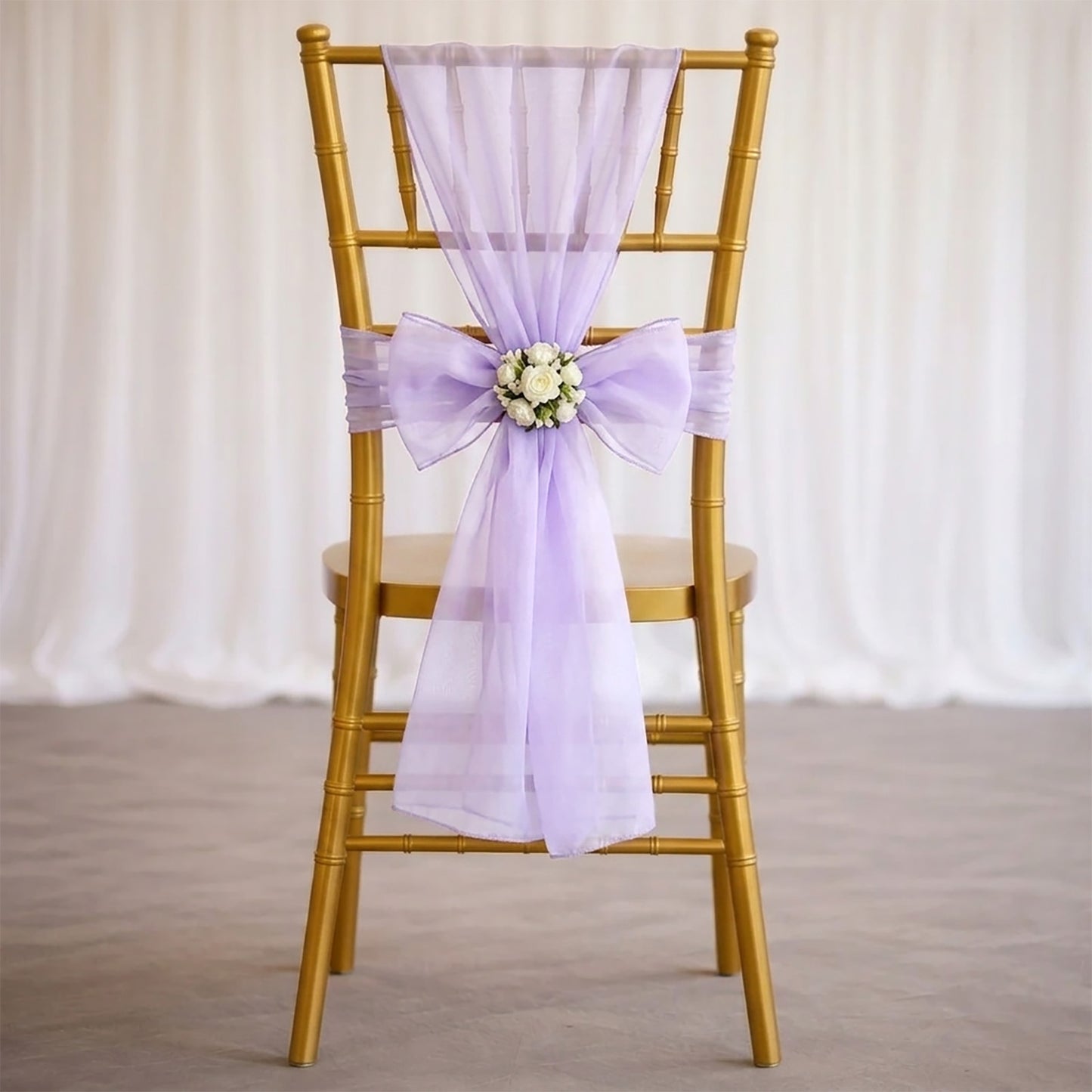 20 Pack Organza Chair Sashes Lavender Lilac 6"x108" – Reusable Sheer Wedding Chair Bows