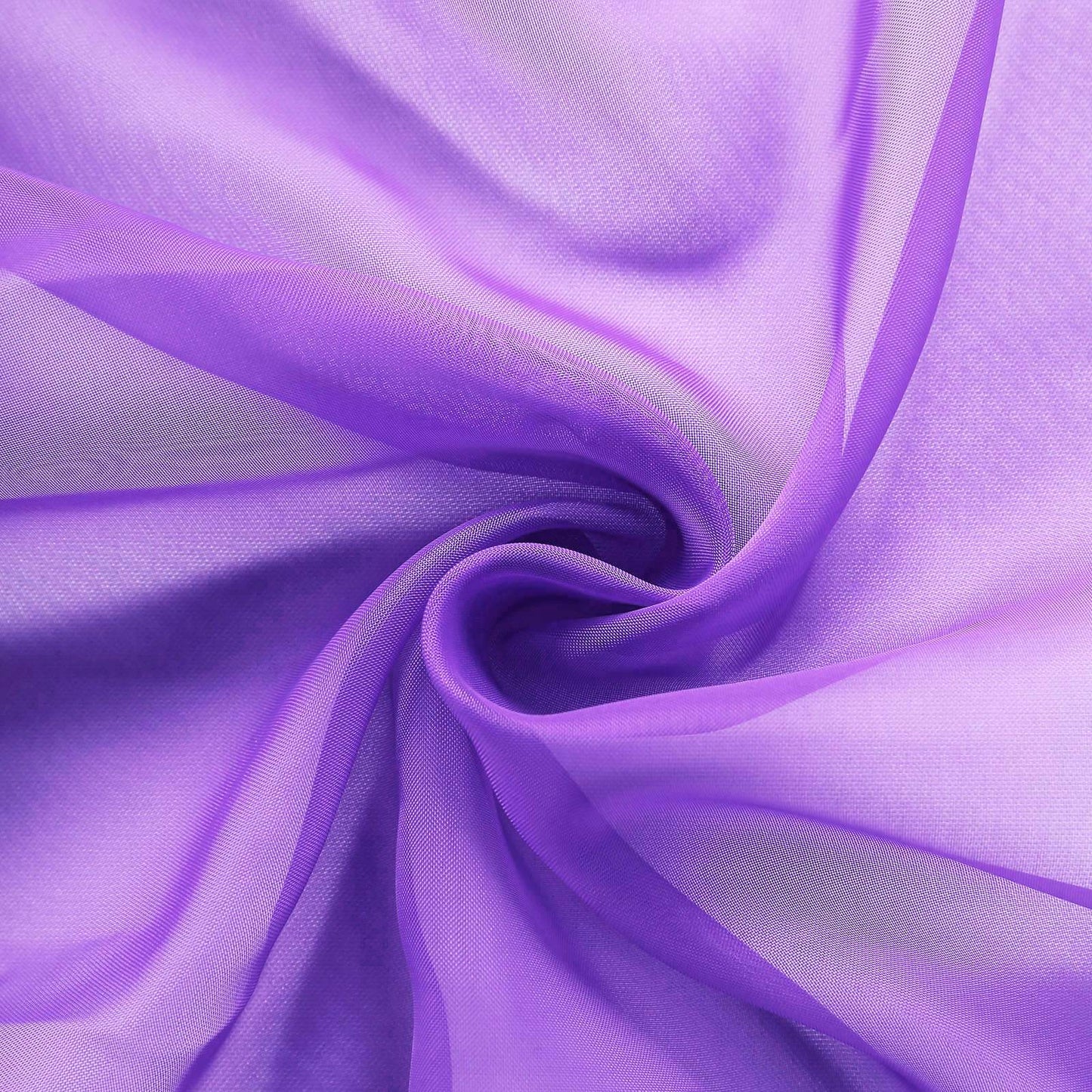 Purple organza chair sashes, 6"x108", reusable for weddings and events.