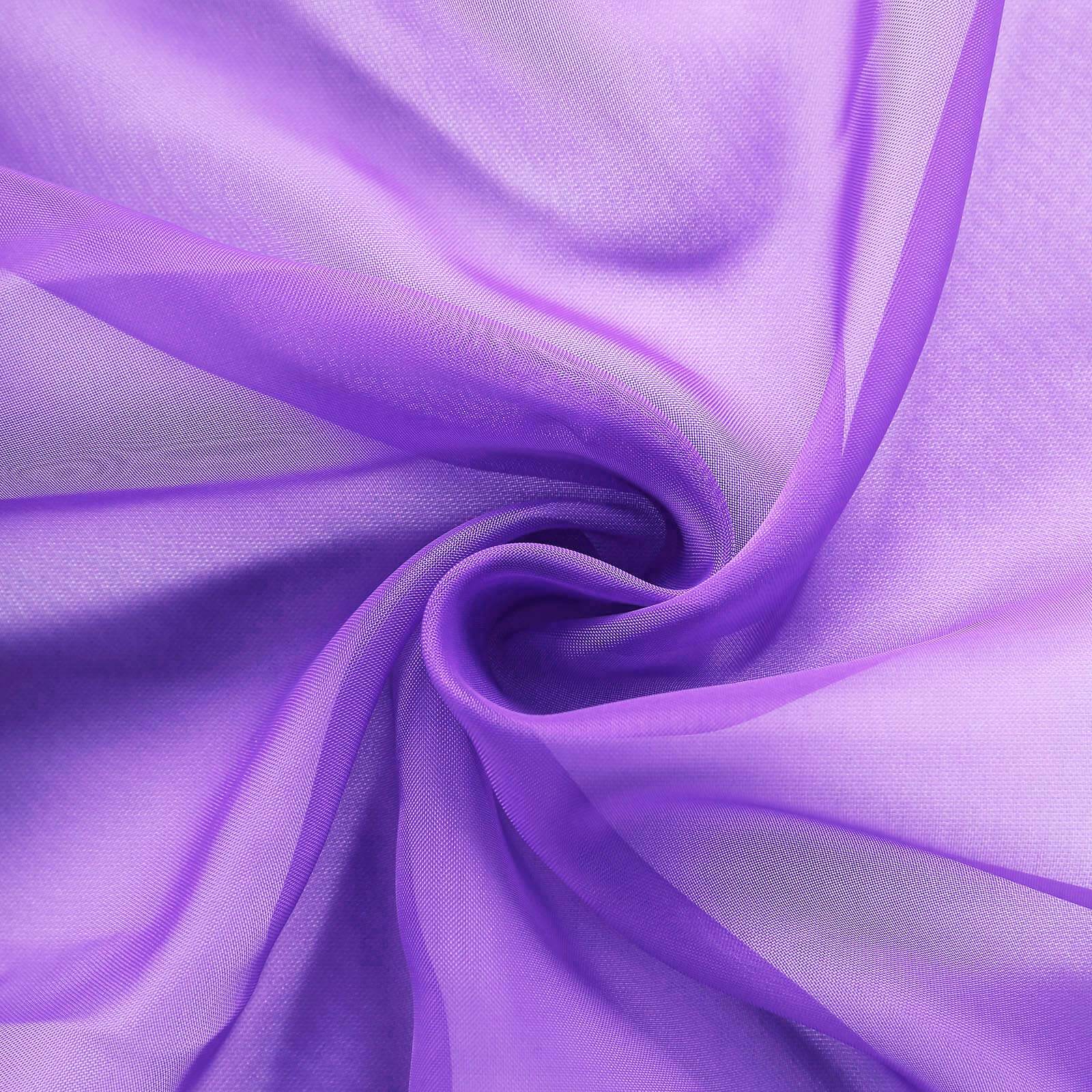 Purple organza chair sashes, 6"x108", reusable for weddings and events.