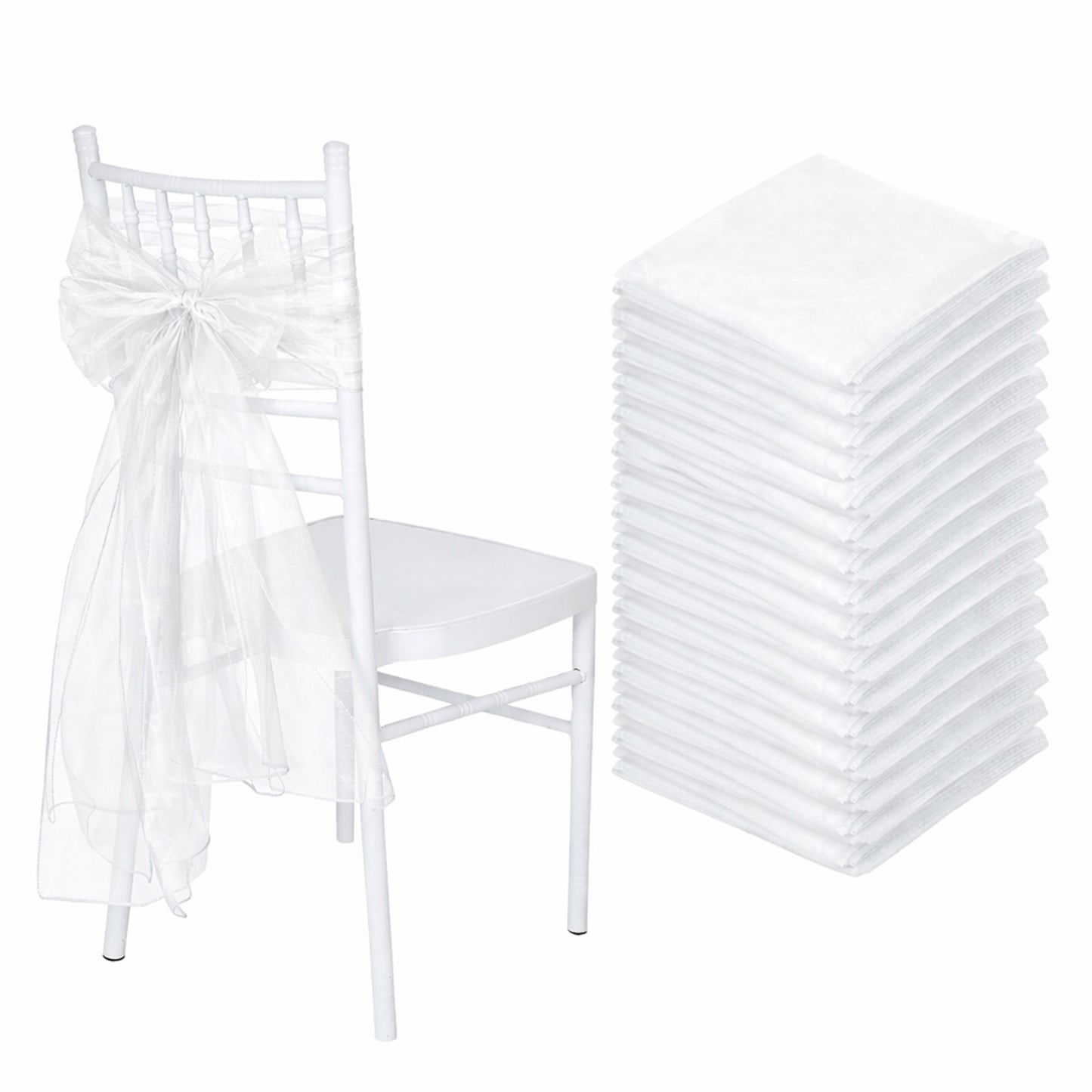 White organza chair sashes for weddings, 6"x108", stack of 20.