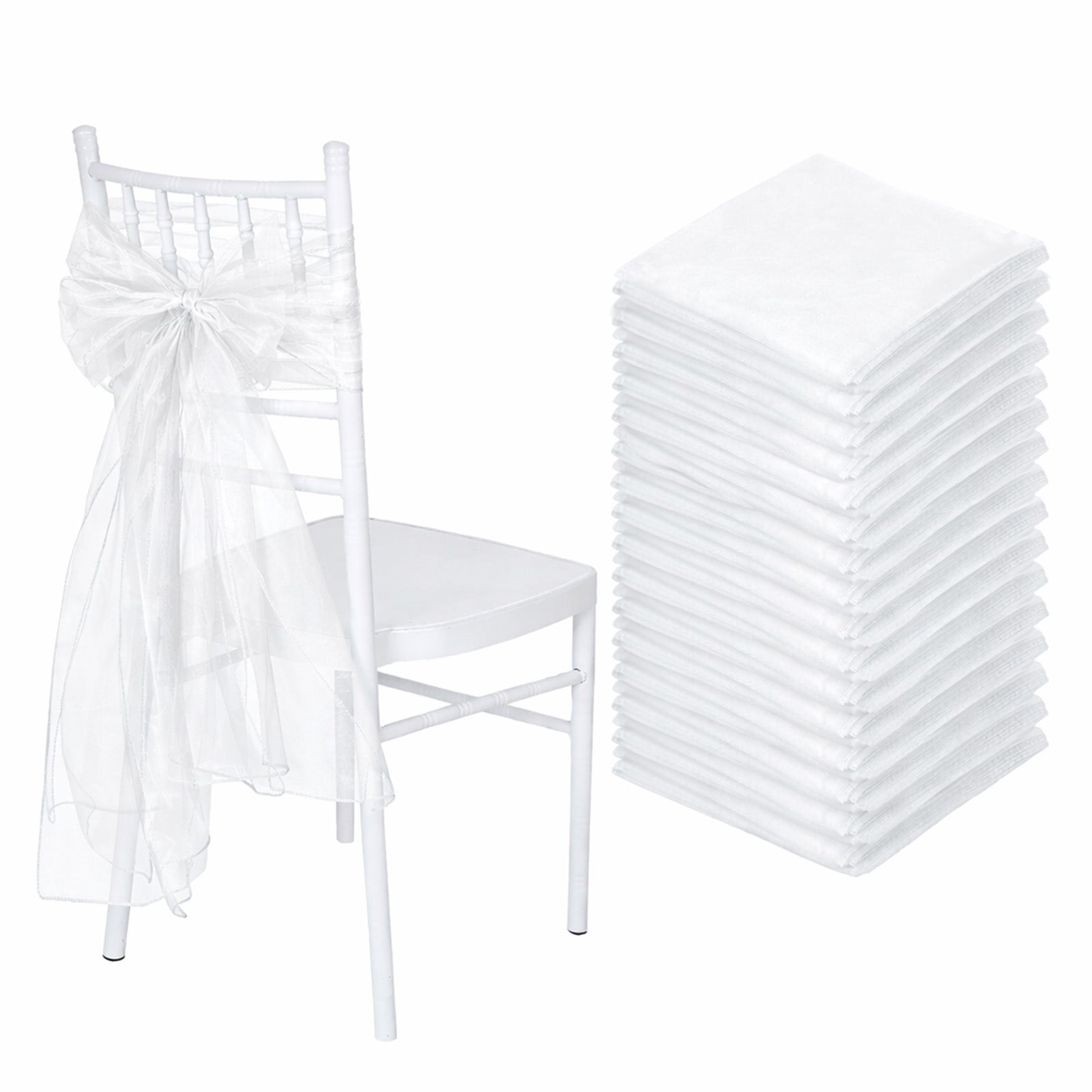 White organza chair sashes for weddings, 6"x108", stack of 20.