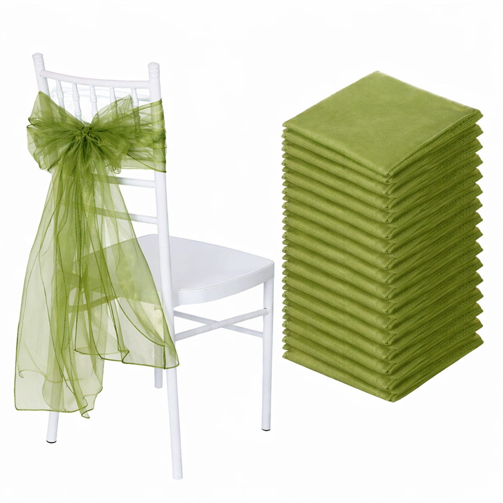 Dusty sage green organza chair sashes for weddings, 20 pack.
