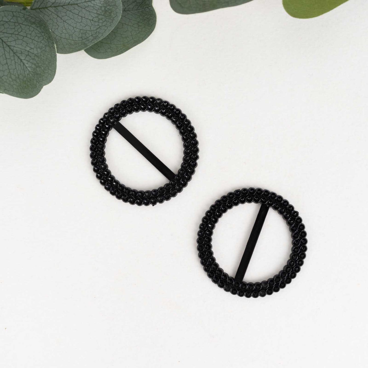 20 Pack 2.5" Black Diamond Circle Napkin Ring Pin Brooch, Rhinestone Chair Sash Bow Buckle