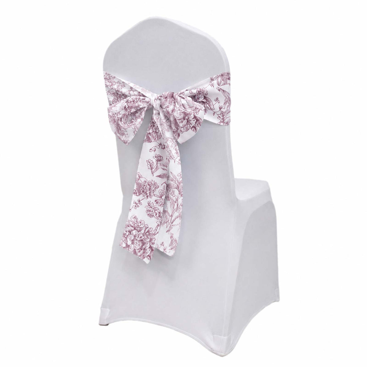 5 Pack Polyester Chair Sashes White Burgundy French Toile Floral Design - Wrinkle-Resistant & Durabl