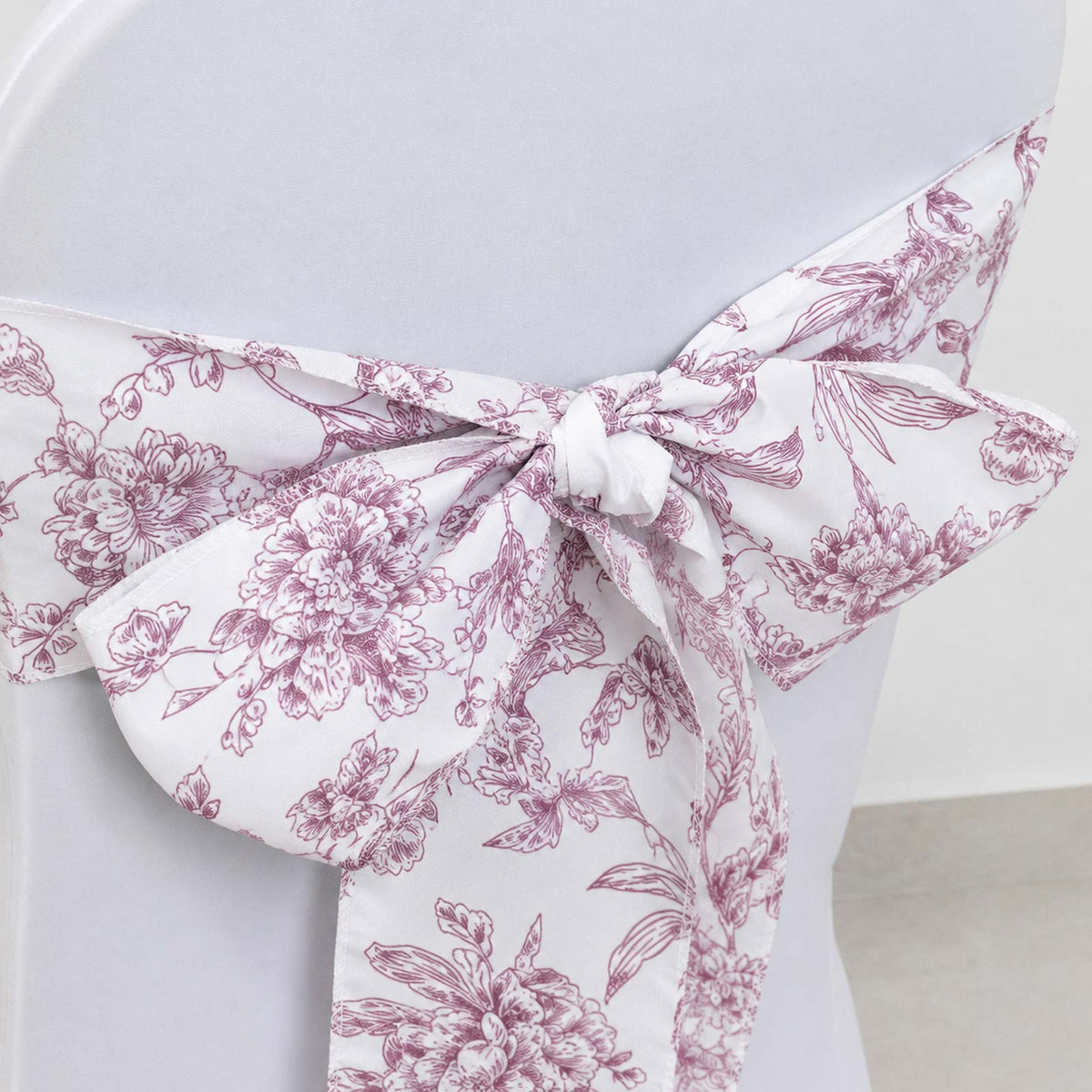 5 Pack Polyester Chair Sashes White Burgundy French Toile Floral Design - Wrinkle-Resistant & Durabl