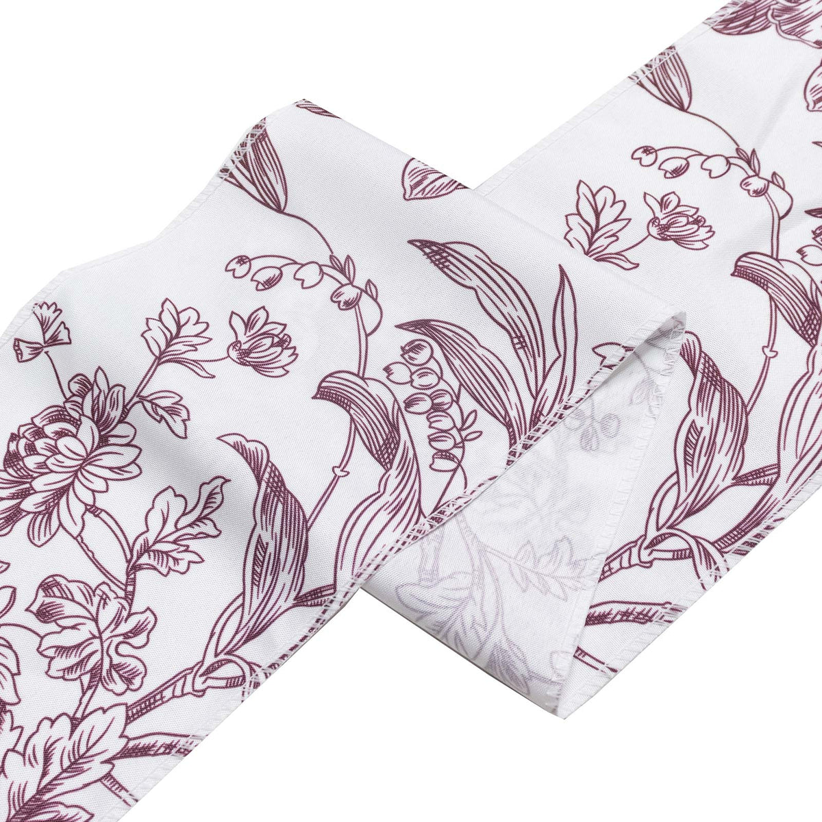 5 Pack Polyester Chair Sashes White Burgundy French Toile Floral Design - Wrinkle-Resistant & Durabl