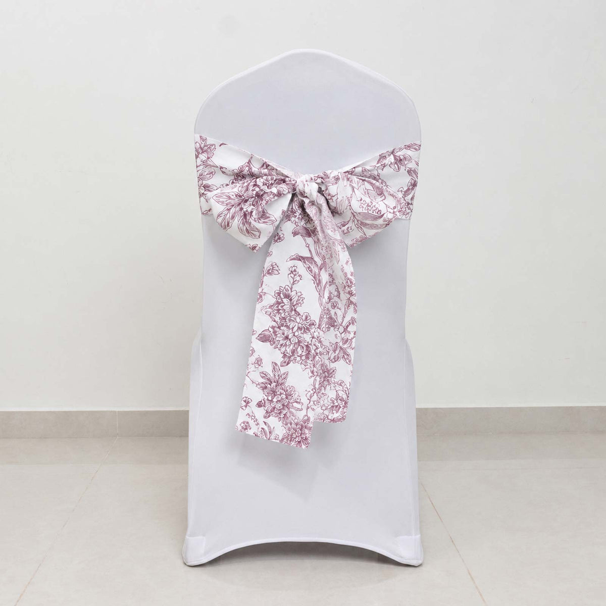 5 Pack Polyester Chair Sashes White Burgundy French Toile Floral Design - Wrinkle-Resistant & Durabl