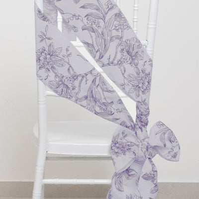 Polyester Chair Sashes 6"x108" White/Lavender French Toile Floral Design
