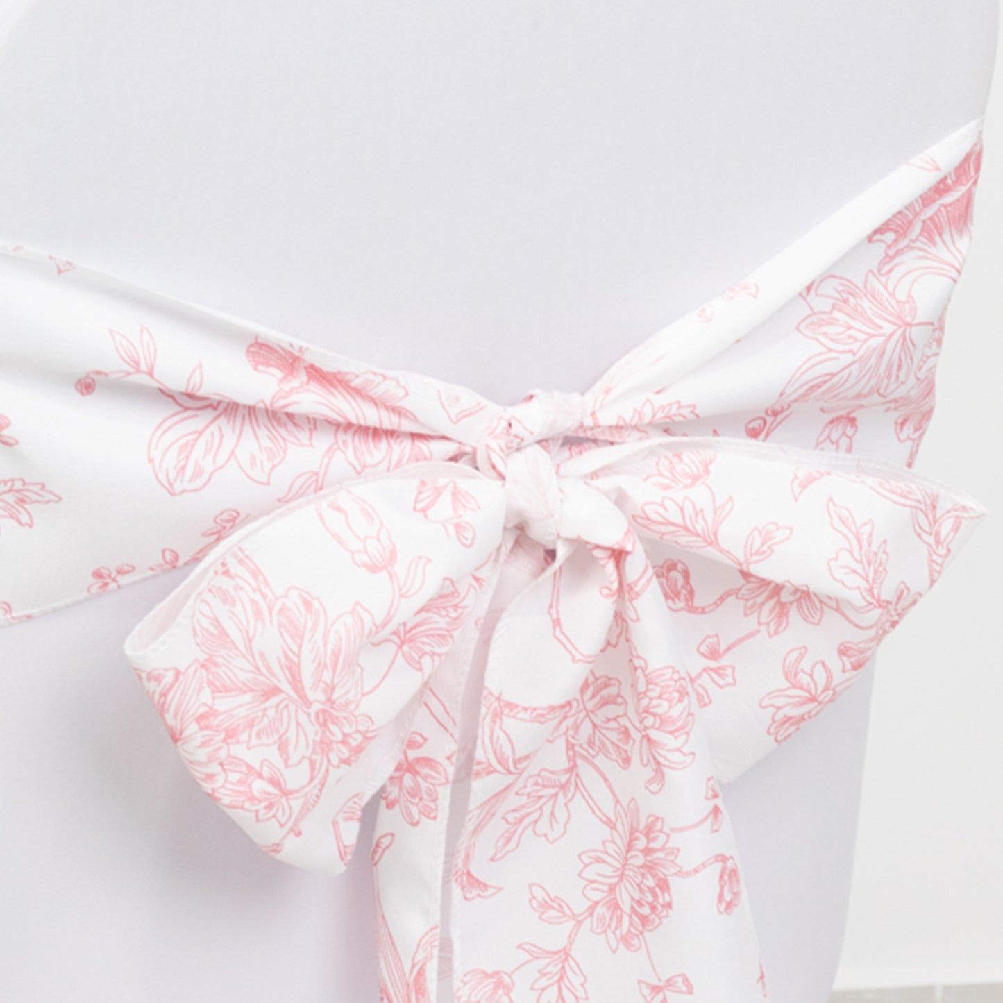 6"x108" White Pink French Toile Polyester Chair Sashes, Elegant Chair Ties for Weddings, Parties, Banquets