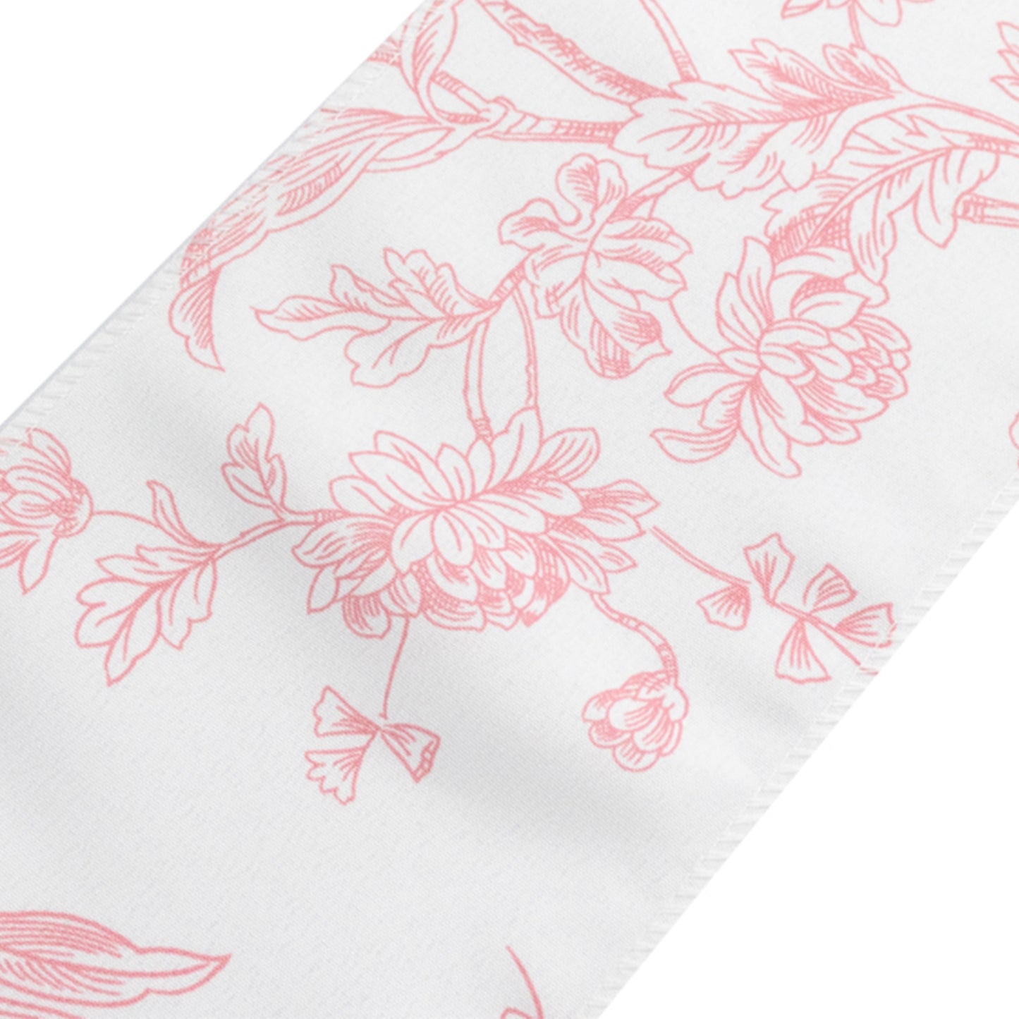 6"x108" White Pink French Toile Polyester Chair Sashes, Elegant Chair Ties for Weddings, Parties, Banquets