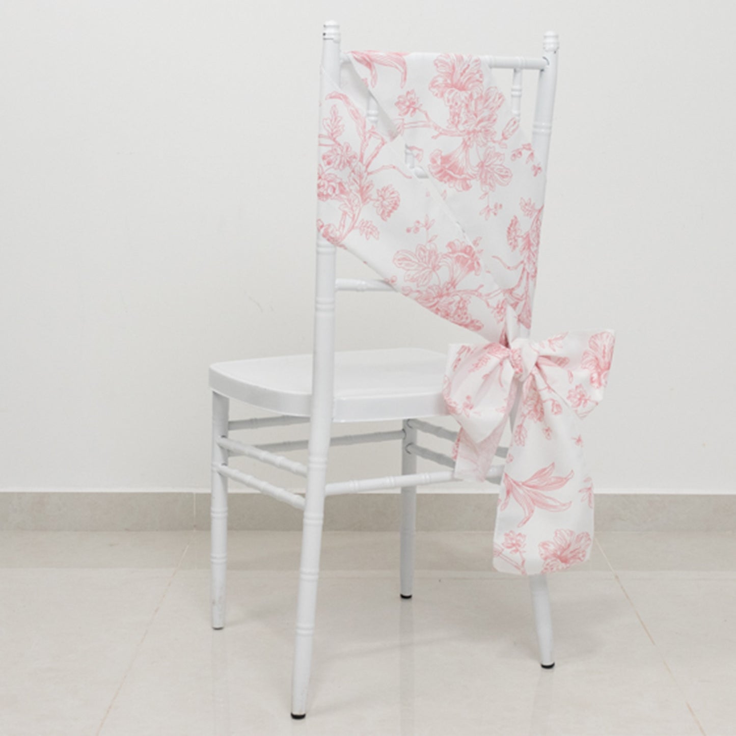 6"x108" White Pink French Toile Polyester Chair Sashes, Elegant Chair Ties for Weddings, Parties, Banquets