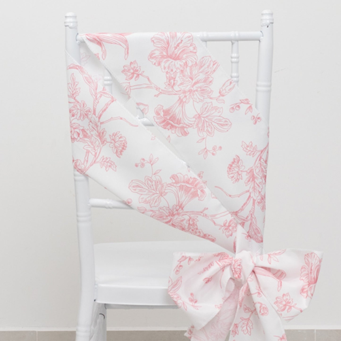 6"x108" White Pink French Toile Polyester Chair Sashes, Elegant Chair Ties for Weddings, Parties, Banquets