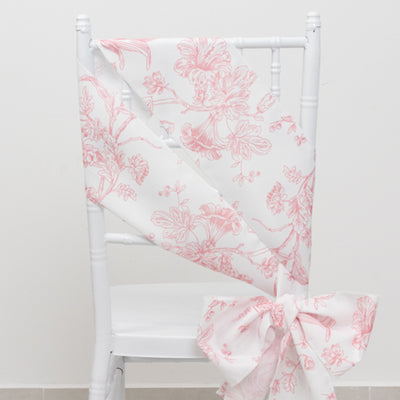 White Pink French Toile Polyester Chair Sashes