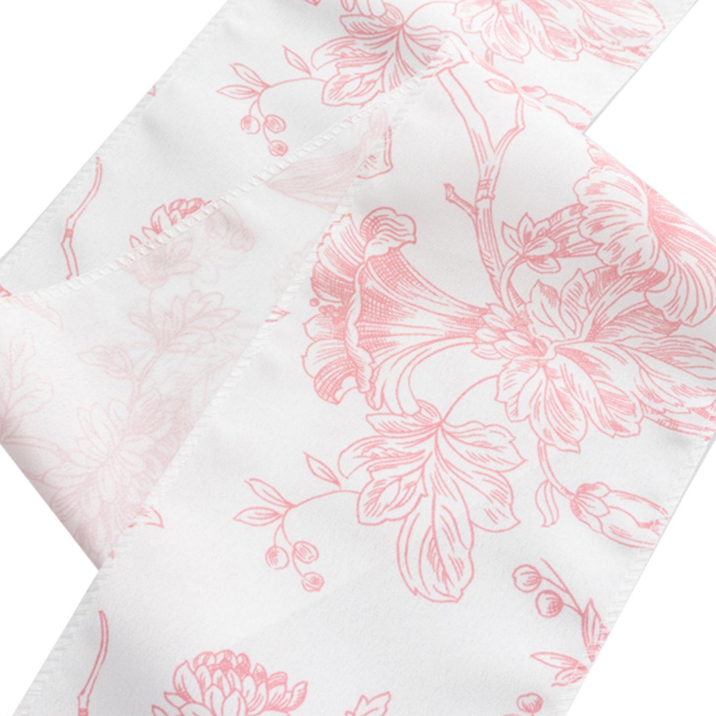 6"x108" White Pink French Toile Polyester Chair Sashes, Elegant Chair Ties for Weddings, Parties, Banquets