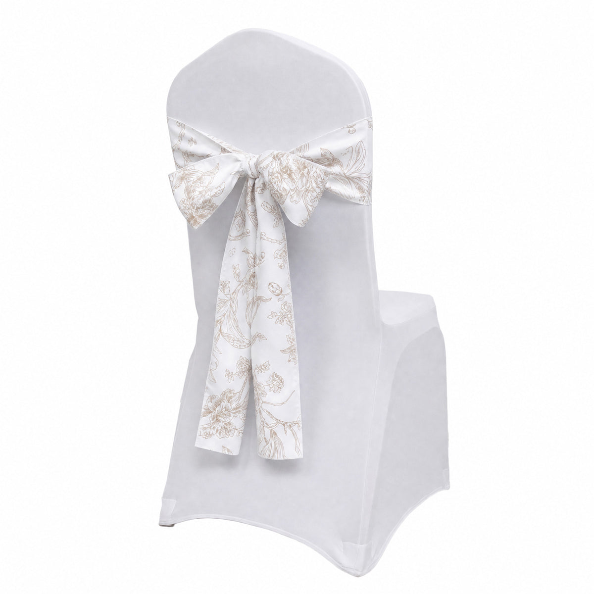 5 Pack Polyester Chair Sashes White Taupe French Toile Floral Design - Wrinkle-Resistant & Durable C