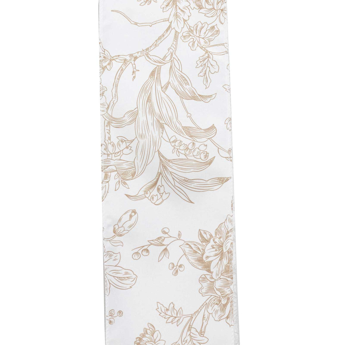 5 Pack Polyester Chair Sashes White Taupe French Toile Floral Design - Wrinkle-Resistant & Durable C