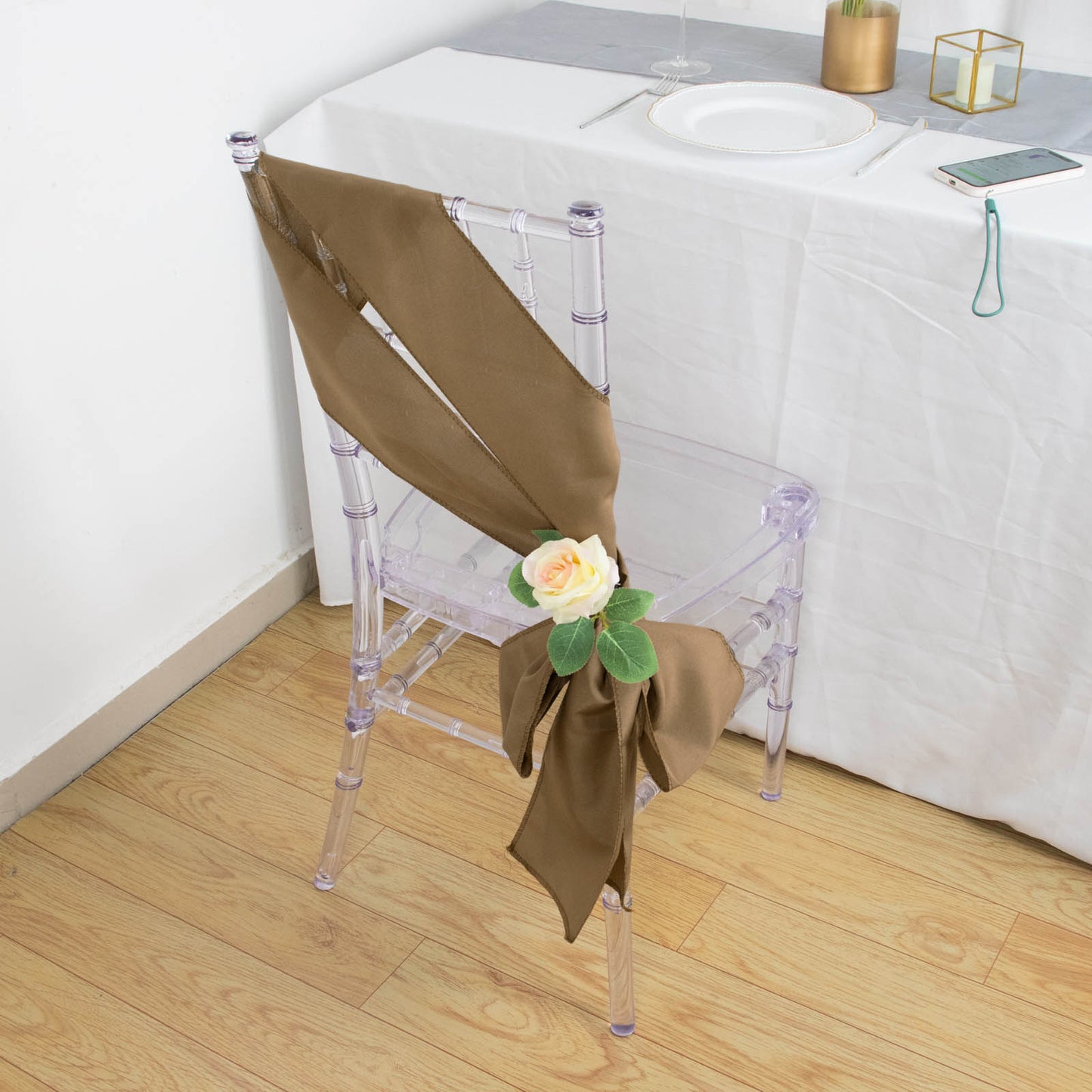 5 Pack | Taupe Polyester Chair Sashes - 6"x108"