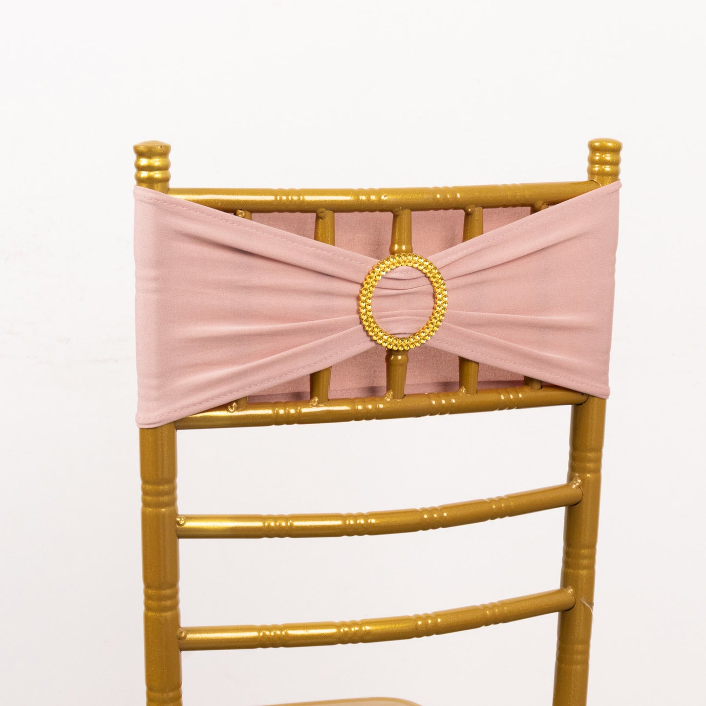 5 Pack Dusty Rose Spandex Chair Sashes with Gold Diamond Buckles, Elegant Stretch Chair Bands and Slide On Brooch Set - 5"x14"