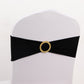 Black spandex chair sash with gold diamond buckle on a white chair.