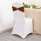 Cinnamon brown spandex chair sash with gold diamond buckle on a white chair.