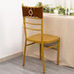 Cinnamon brown spandex chair sash with gold diamond buckle on a gold chair.