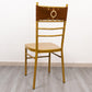 Cinnamon brown spandex chair sash with gold diamond buckle on a chair.