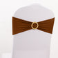 Cinnamon brown spandex chair sash with gold diamond buckle on white chair.