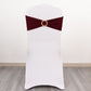 Burgundy spandex chair sash with gold diamond buckle on a white chair.