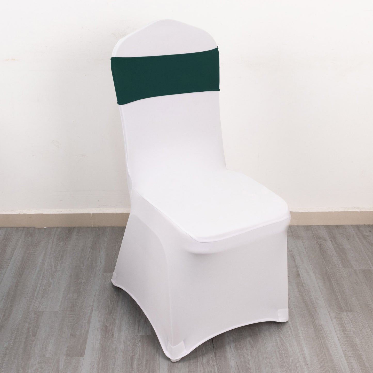 5 Pack Hunter Emerald Green Spandex Chair Sashes with Gold Diamond Buckles, Elegant Stretch Chair Bands and Slide On Brooch Set - 5"x14"