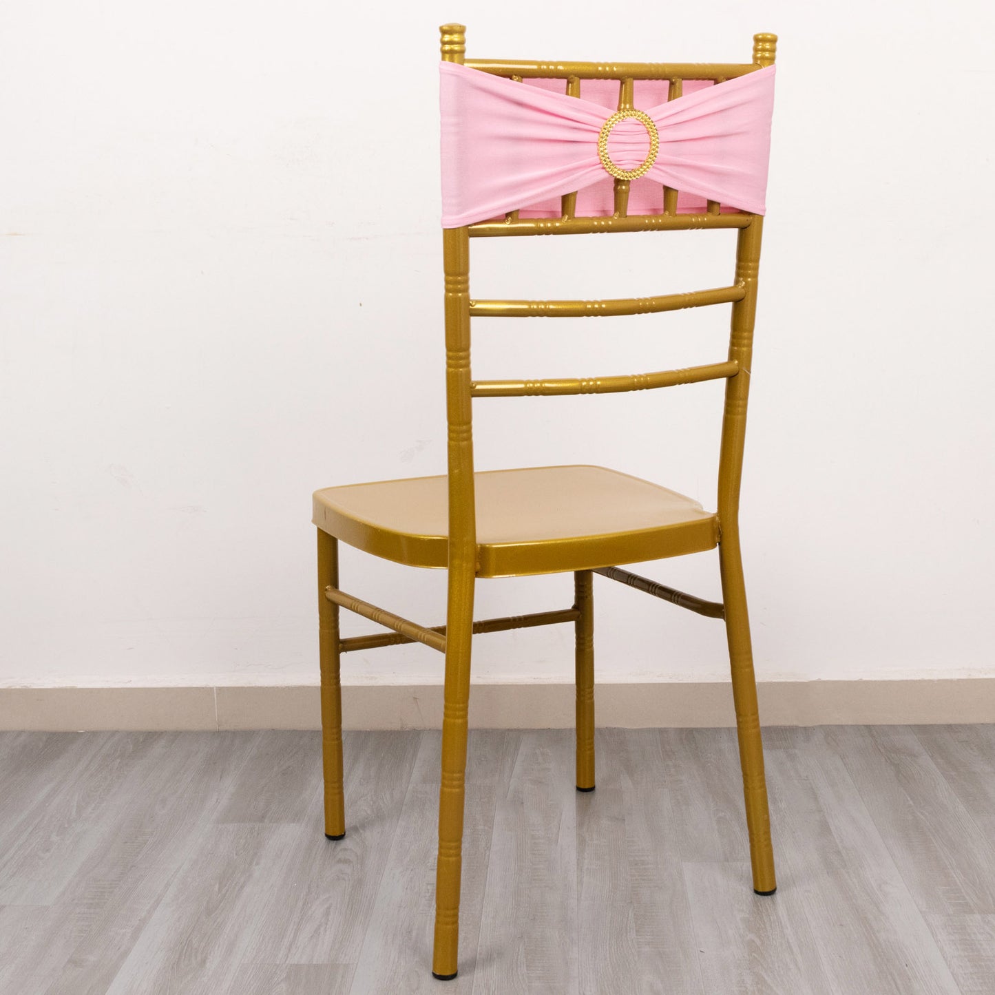 5 Pack Pink Spandex Chair Sashes with Gold Diamond Buckles, Elegant Stretch Chair Bands and Slide On Brooch Set - 5"x14"