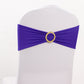 Purple spandex chair sash with gold diamond buckle on a white chair.