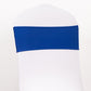 Royal blue spandex chair sash with a gold diamond buckle.
