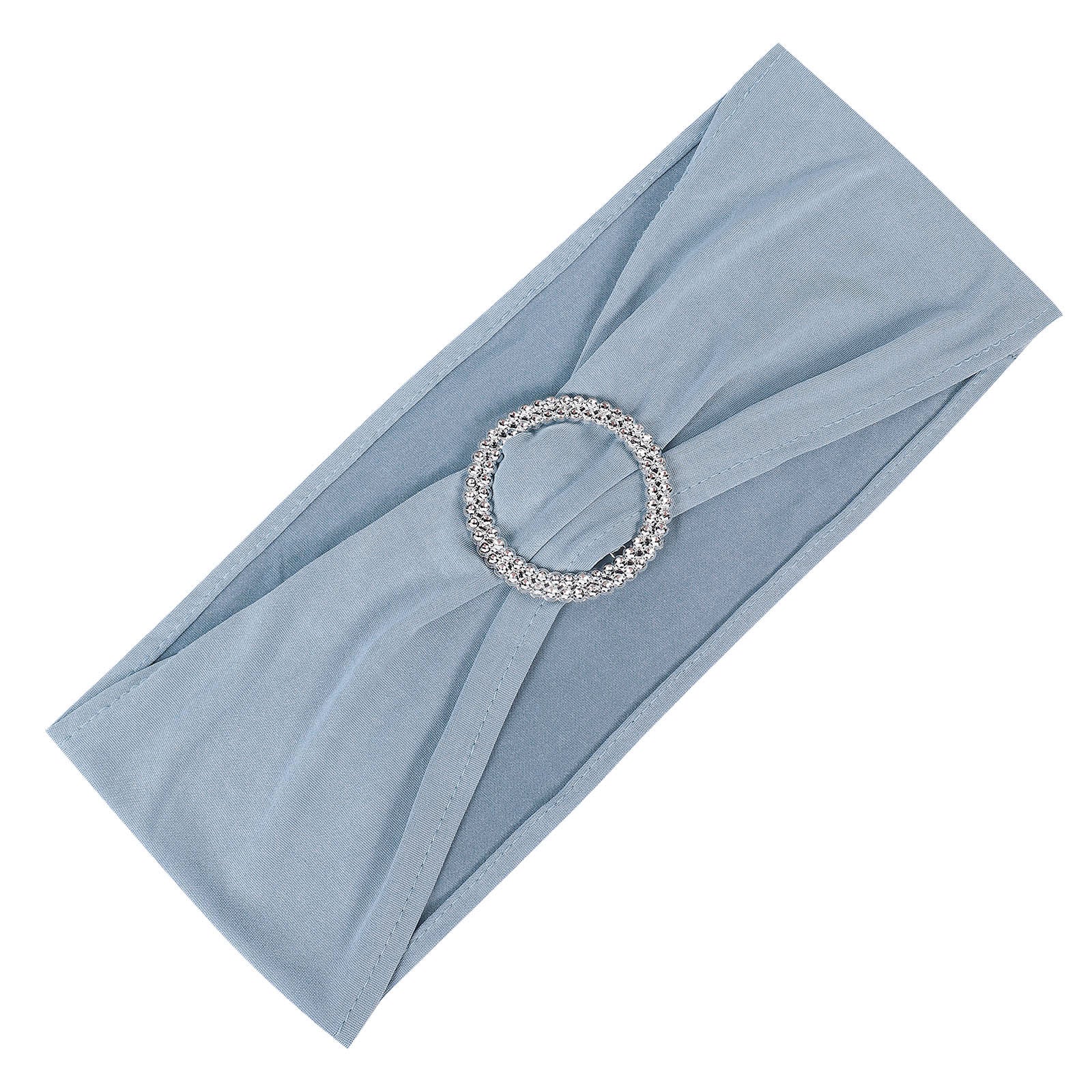 Dusty Blue 5 Pack Chair Sashes with Silver Diamond Ring Buckle Spandex 