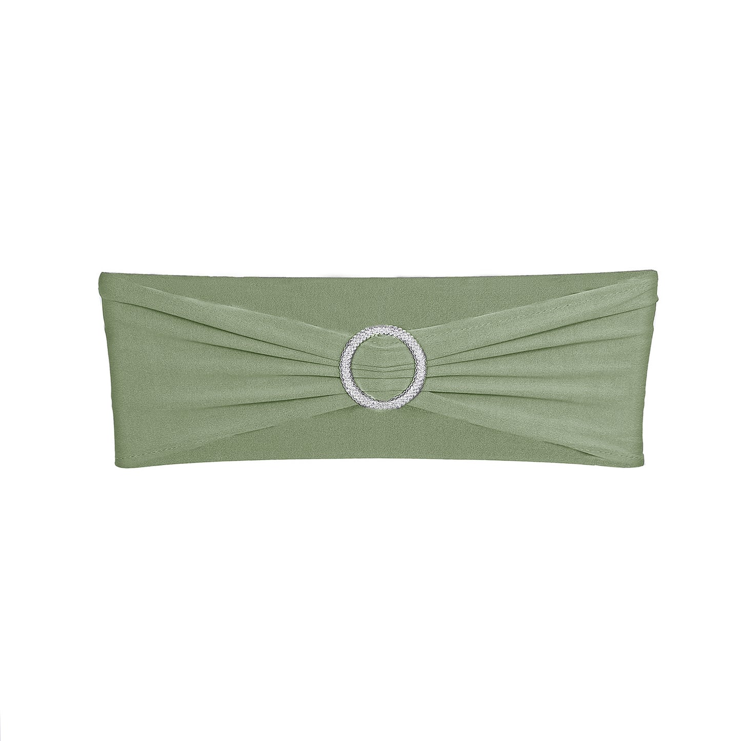 5 Pack | Dusty Sage Green Spandex Stretch Chair Sashes with Silver Diamond Ring Slide Buckle | 5"x14"