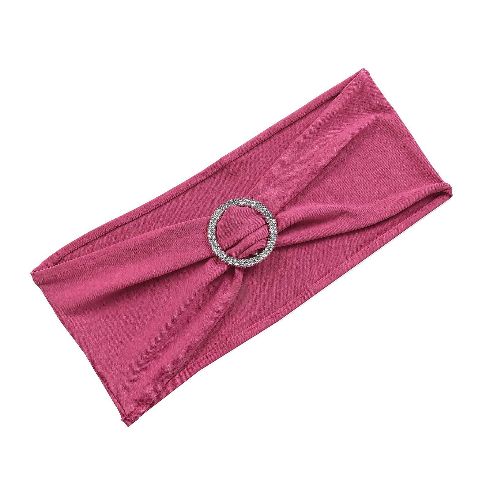 5 Pack Of Fuchsia Spandex Stretch Chair Sashes 5 Inch x 14 Inch With Silver Diamond Ring Slide Buckle