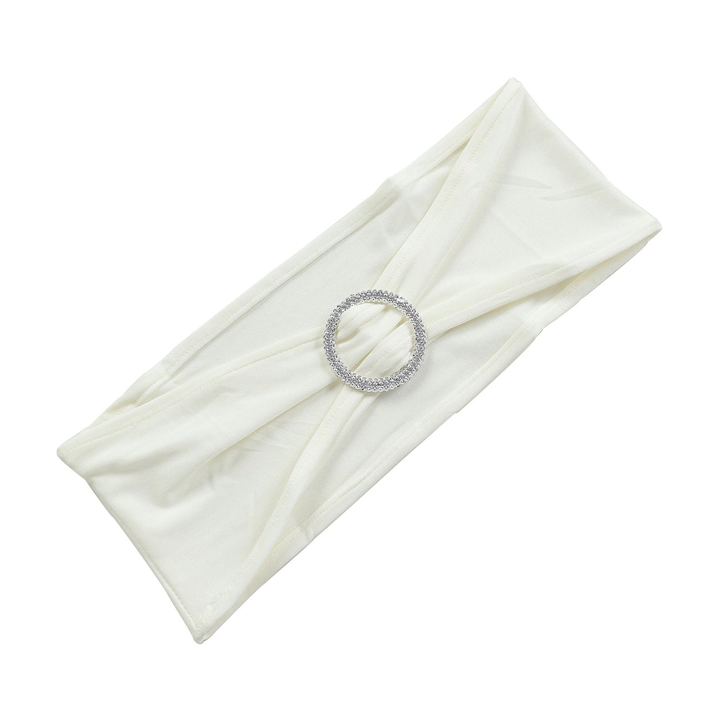 5 Pack Of 5 Inch x 14 Inch Ivory Chair Sash Spandex With Silver Diamond Ring Buckle