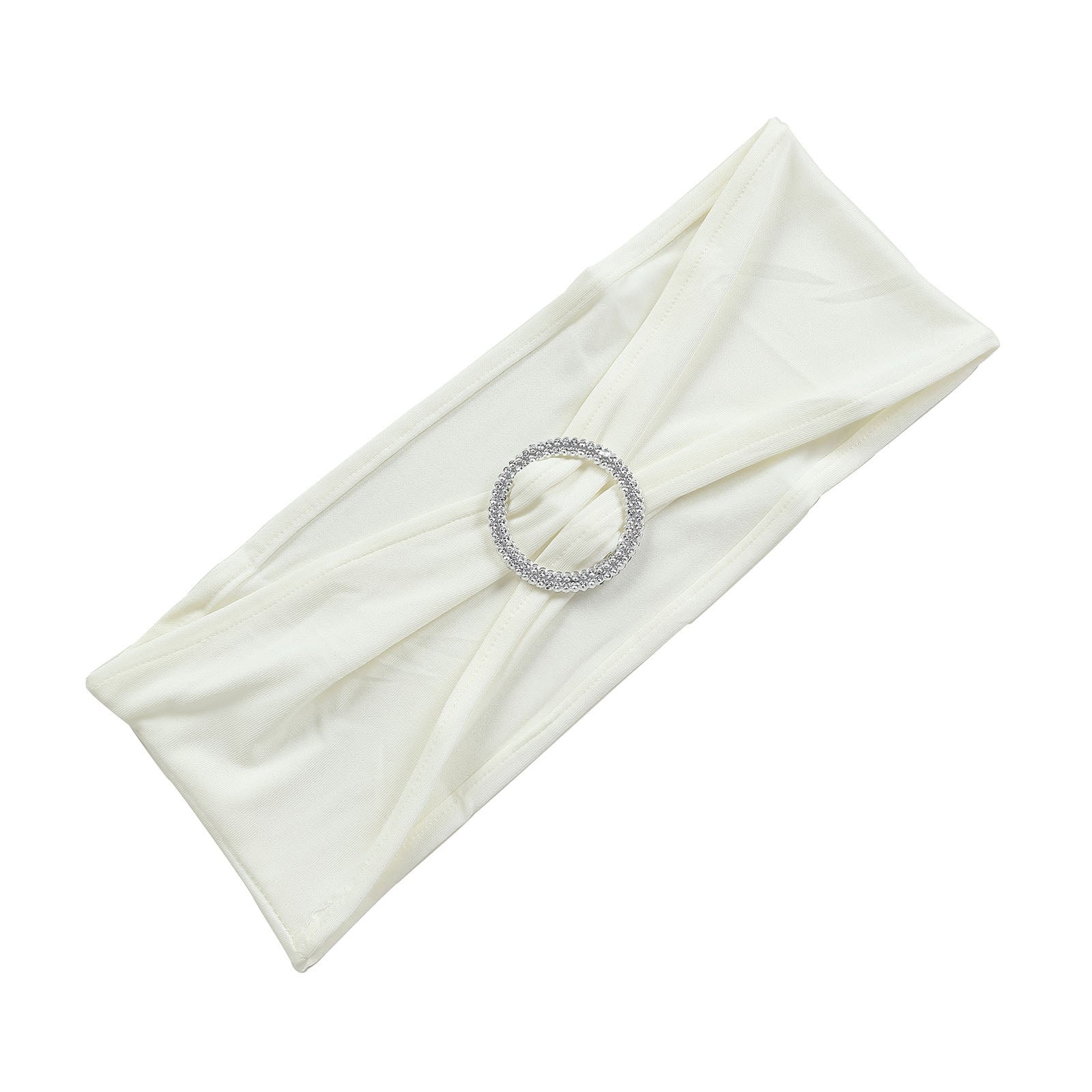 5 Pack Of 5 Inch x 14 Inch Ivory Chair Sash Spandex With Silver Diamond Ring Buckle